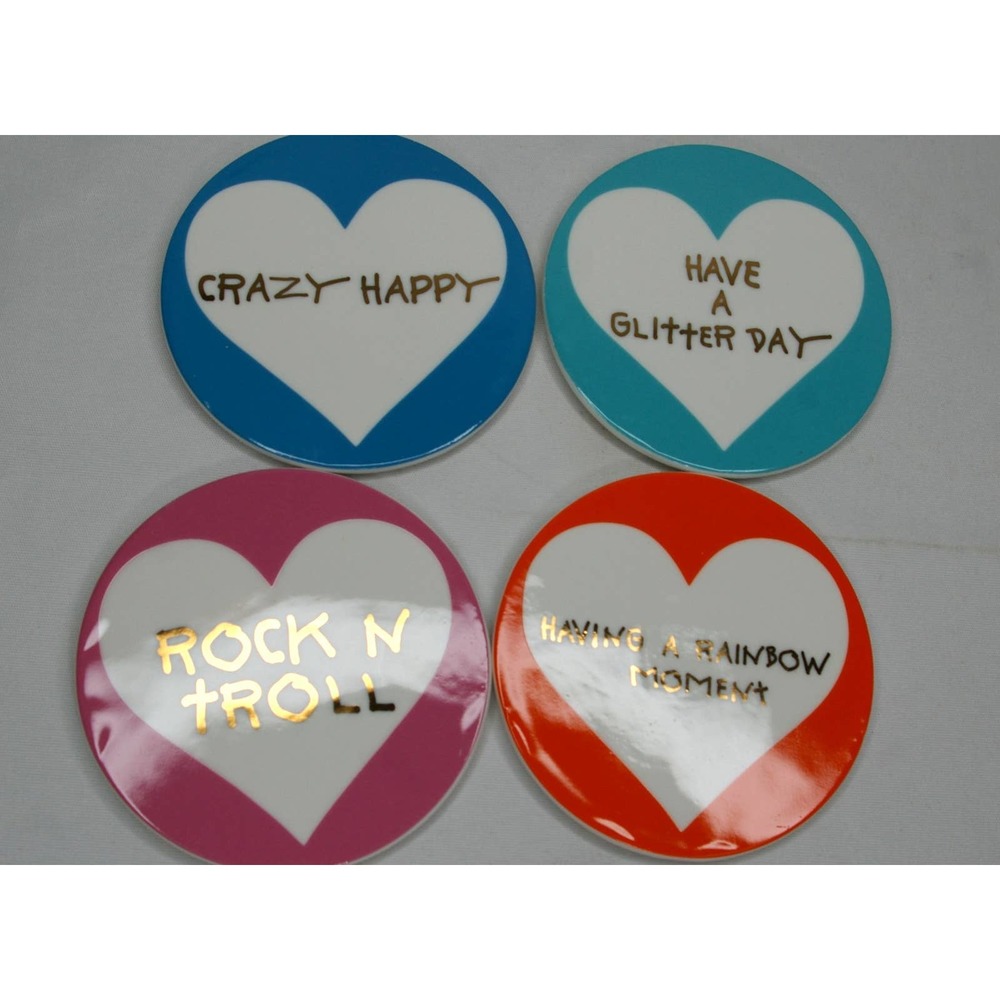 Betsey Johnson Trolls Having A Rainbow Moment Set Of 4 Coasters NEW BJ